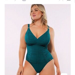 New Shapellx Teal Ruched One-Piece Swimsuit - Plus Size 2x
